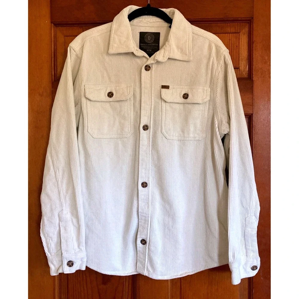 Buffalo David Bitton Womens M Cream Corduroy Button Front Shacket Shirt Jacket